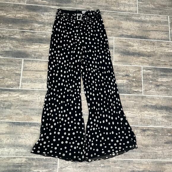 Vintage Carlisle 100% Silk Polka Dot Wide Leg Pants with Belt Black White Size 4 - Picture 5 of 14